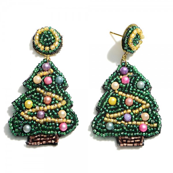 Wholesale seed Beaded Christmas Tree Earrings