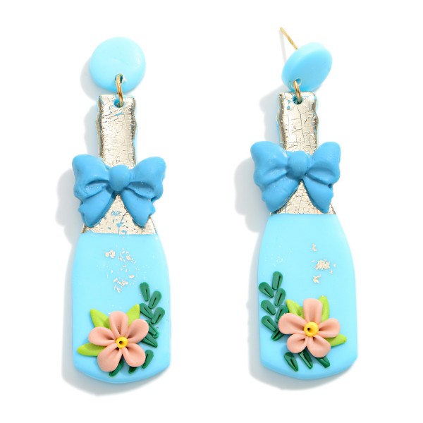 Wholesale champagne Bottle Clay Earrings Floral Bow Details