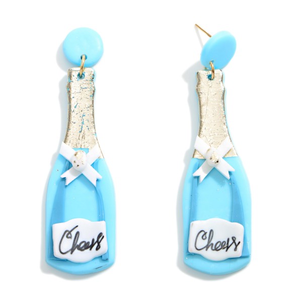 'Cheers' Wine Bottle Clay Earrings With Gold Foil Accents

- Approximately 3" Length