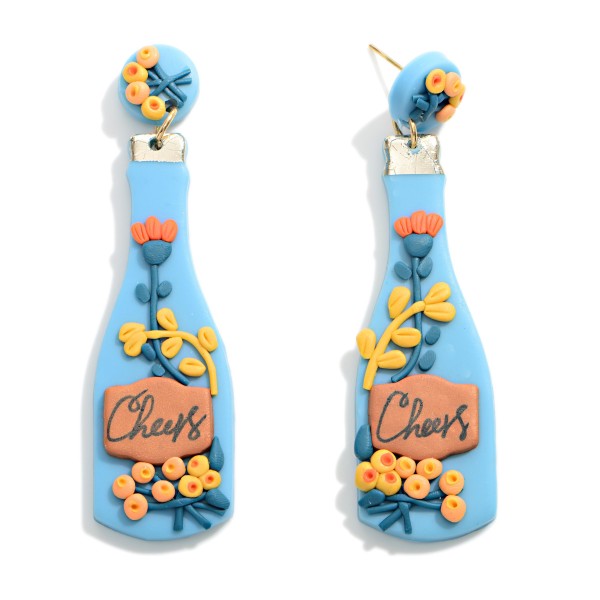 'Cheers' Wine Bottle Polymer Clay Earrings With Floral Accents

- Approximately 3" Length