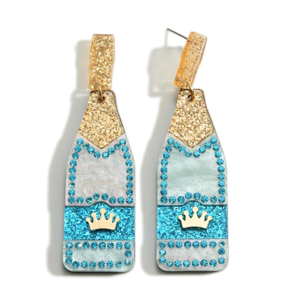 Glittered Acetate Champagne Bottle Drop Earrings

- Approximately 3" Long