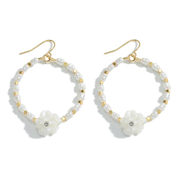 Pearl Beaded Drop Earring With Flower Accent

- Approximately 1.5" Length