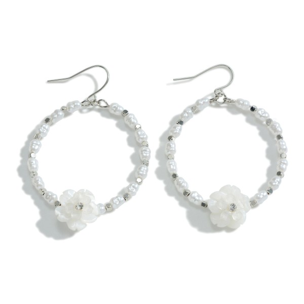 Pearl Beaded Drop Earring With Flower Accent

- Approximately 1.5" Length