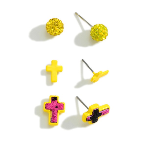 Wholesale set Three Stud Earrings Cross Rhinestone Animal Print Accents