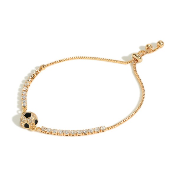 Wholesale rhinestone Bolo Slide Adjustable Bracelet Rhinestone Soccer Ball Charm
