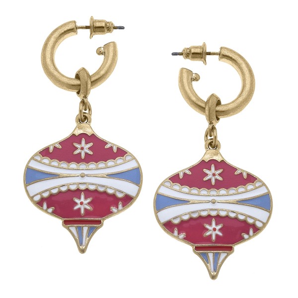 Wholesale christmas Ornament Earrings Pink Multi Enamel Base Metal Worn Gold Pla