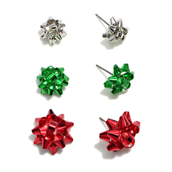 Wholesale set Three Christmas Bow Stud Earrings