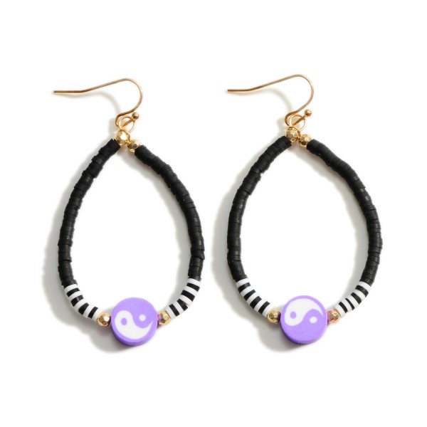 Wholesale heishi Bead Drop Earrings Yin Yang Accents Long