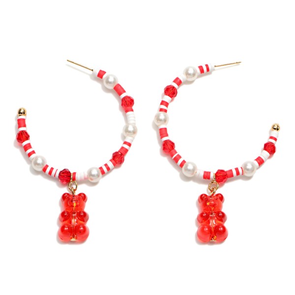 Wholesale heishi Bead Hoop Earrings Pearl Bead Accents Candy Bear Charm