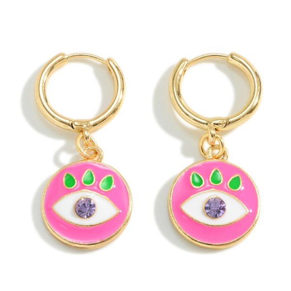 Wholesale gold Huggie Hoop Earring Enamel Rhinestone Evil Eye Charm