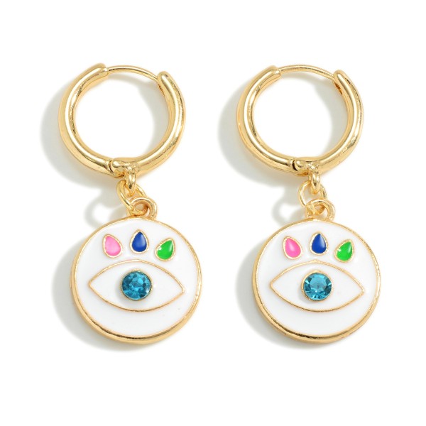 Wholesale gold Huggie Hoop Earring Enamel Rhinestone Evil Eye Charm