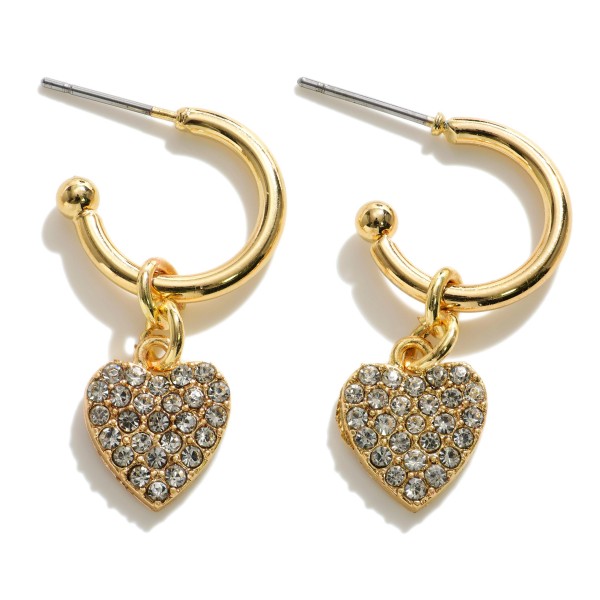 Wholesale gold Huggie Hoop Earrings Rhinestone Heart Charms Long