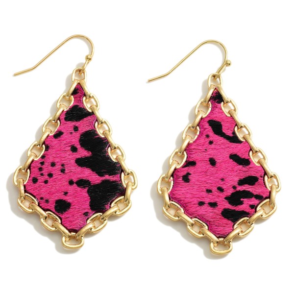 Wholesale chain Link Leather Cow Print Drop Earrings