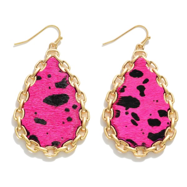 Wholesale leather Animal Print Drop Earrings Gold Chain Link Accents Long