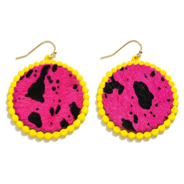 Wholesale circular Leather Animal Print Drop Earrings Long