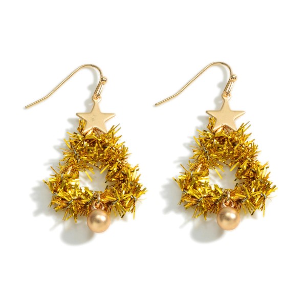 Wholesale fuzzy Christmas Tree Drop Earrings Gold Star Accents Long