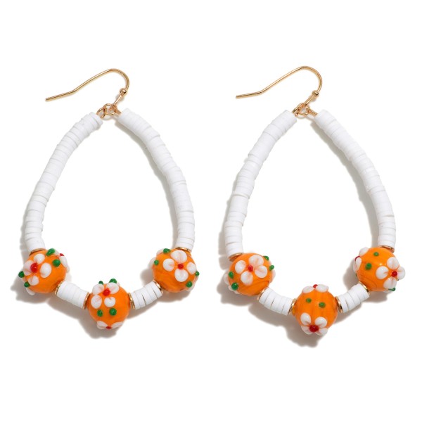 Beaded Teardrop Earrings With Flower Beads