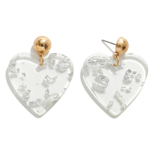Wholesale glitter Resin Heart Drop Earrings Gold Accents Long