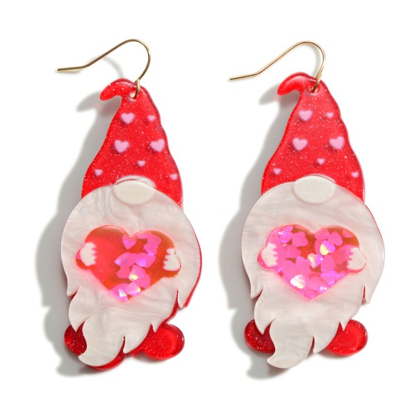 Wholesale resin Valentine Gnome Glitter Heart Earring