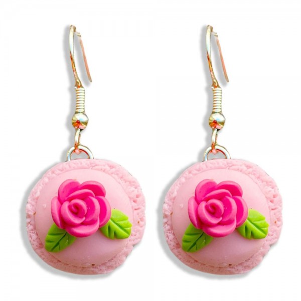 Wholesale polymer Clay Macaron Cookie Drop Earrings Rose Accents Long