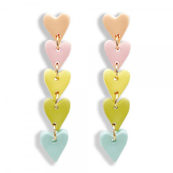 Wholesale polymer Clay Linked Hearts Drop Earrings Long