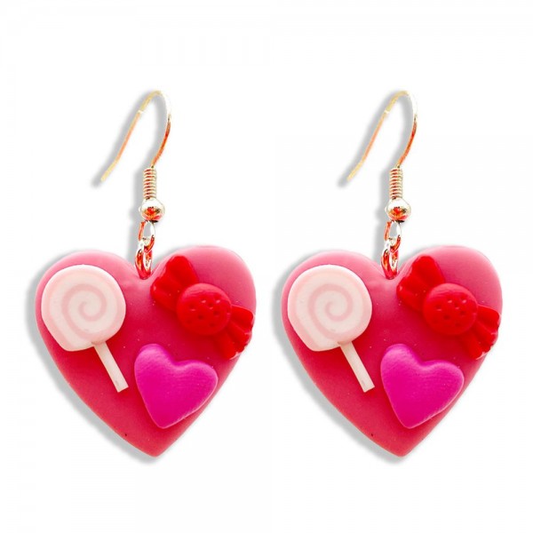 Polymer Clay Heart Drop Earrings Featuring Candy Accents

- Approximately 1.75" Long