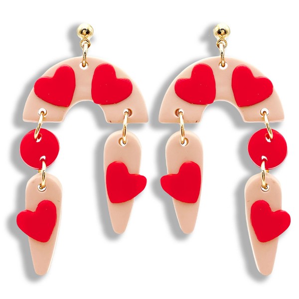 Wholesale polymer Clay Arch Heart Print Drop Earrings Tassel Accents Long