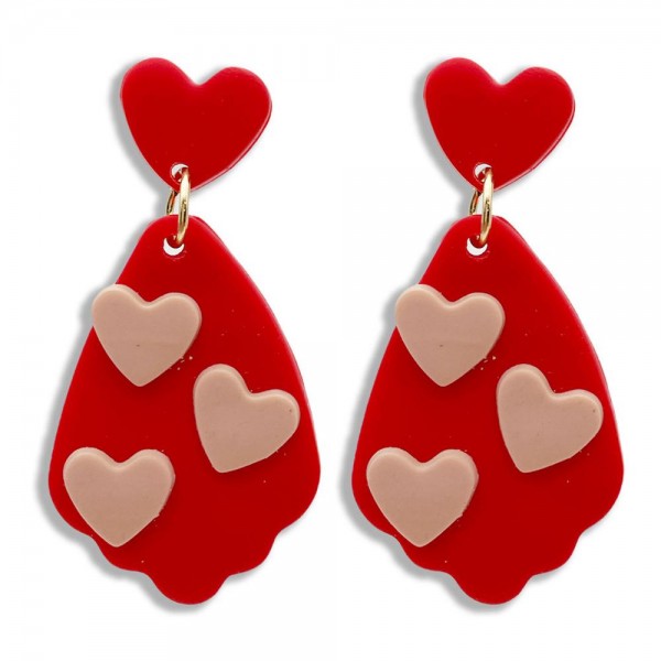 Wholesale polymer Clay Heart Print Drop Earrings Long