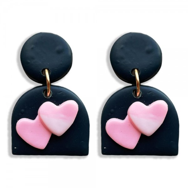 Polymer Clay Drop Earrings Featuring Heart Accents

- Approximately 1.25" Long