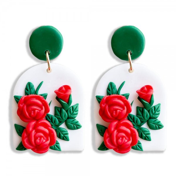 Polymer Clay Drop Earrings Featuring Rose Accents

- Approximately 2" Long