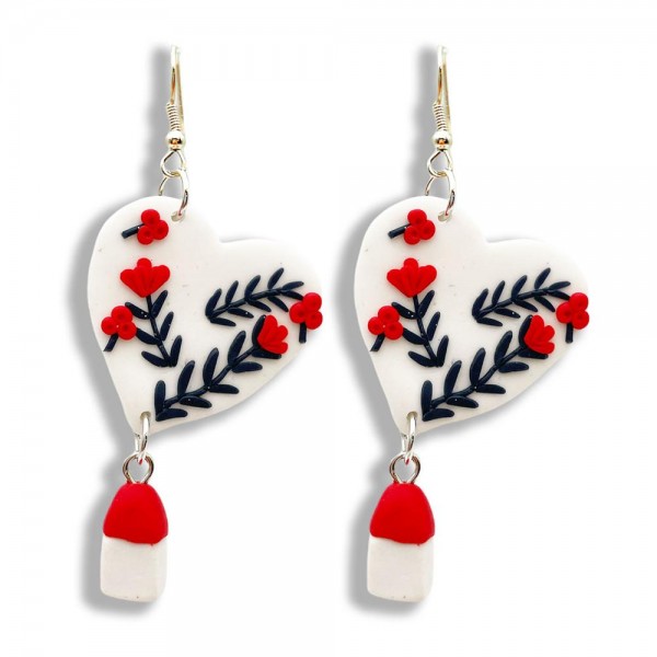 Polymer Clay Heart Drop Earrings Featuring Rose Accents

- Approximately 2.5" Long