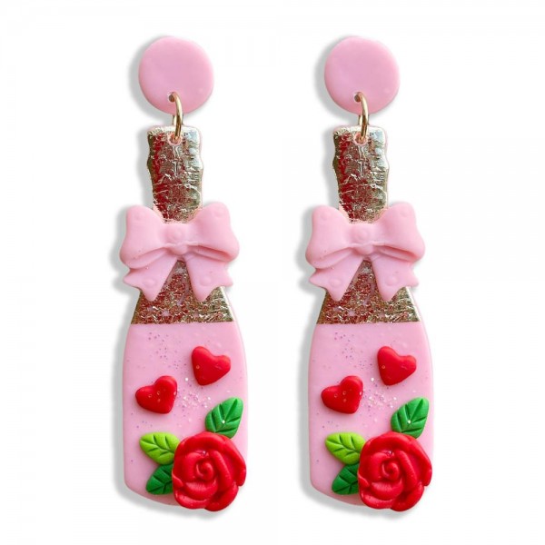 Wholesale polymer Clay Valentine s Day Champagne Bottle Drop Earrings Long