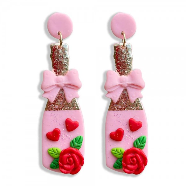 Polymer Clay Valentine's Day Champagne Bottle Drop Earrings

- Approximately 3" Long