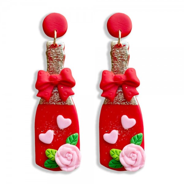 Wholesale polymer Clay Valentine s Day Champagne Bottle Drop Earrings Long