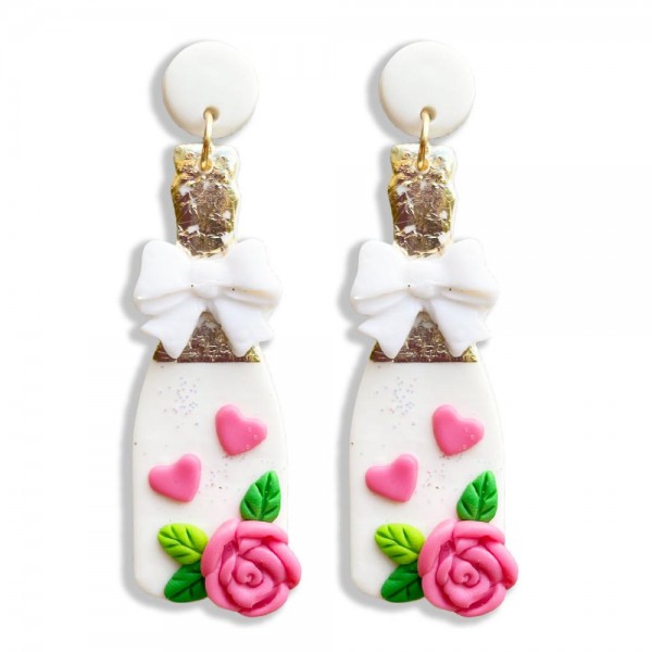 Wholesale polymer Clay Valentine s Day Champagne Bottle Drop Earrings Long