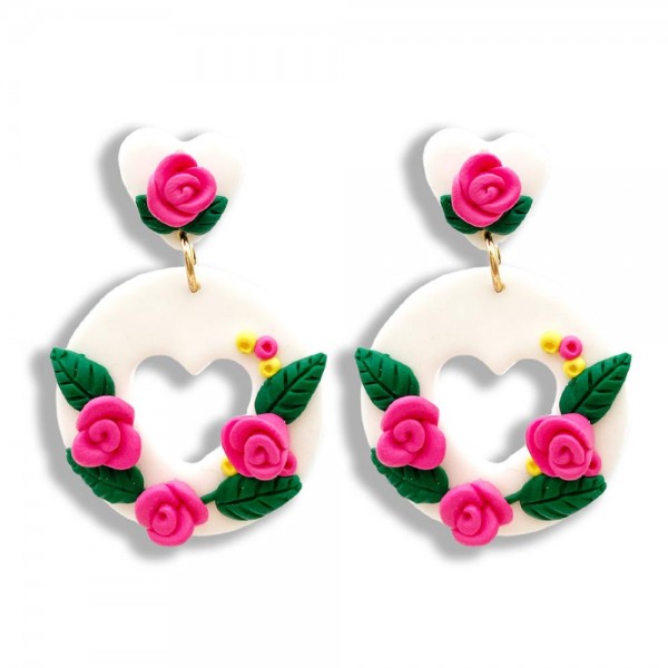 Polymer Clay Rose Heart Drop Earrings

- Approximately 1.75" Long