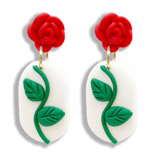 Wholesale polymer Clay Rose Drop Earrings Long