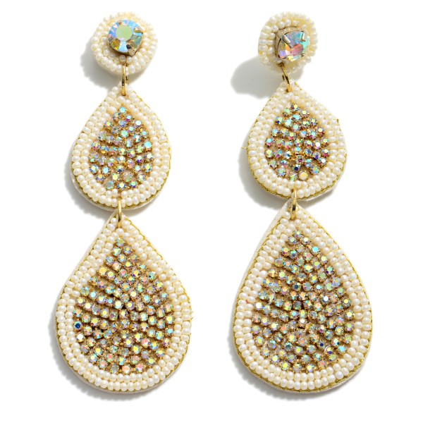 Wholesale long Statement Teardrop Beaded Earrings Rhinestone Accents