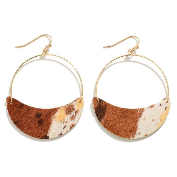 Wholesale gold Hoop Drop Earrings Leather Animal Print Accents Long