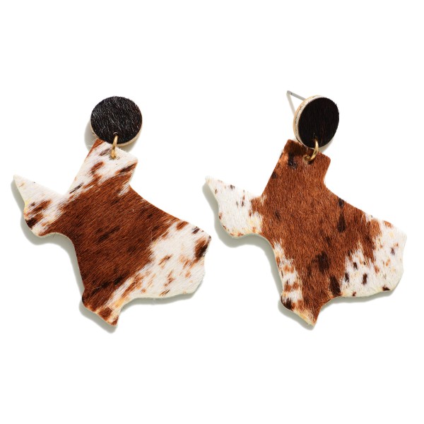 Wholesale leather Animal Print State Texas Drop Earrings Long