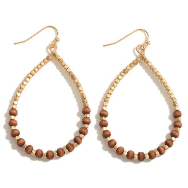 Gold Tone Wood Bead Drop Earrings.

- Approximately 2.5" Long