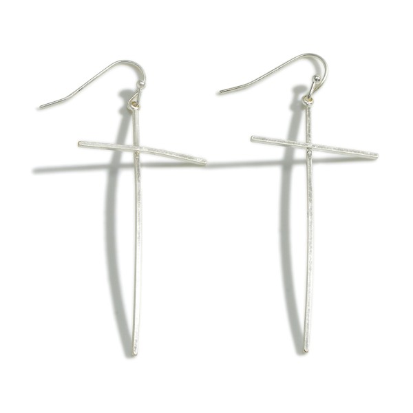 Dainty Plated Brass Metal Tone Curved Cross Earrings

- Approximately 2.25" Length