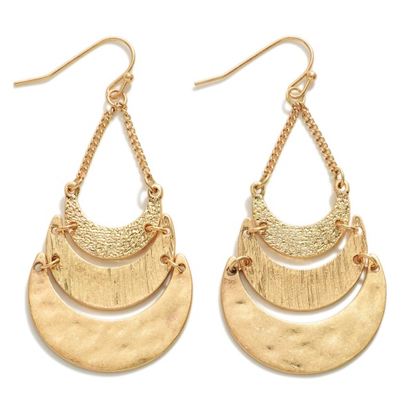 Wholesale gold Metal Crescent Moon Drop Earrings Multiple Textures Long