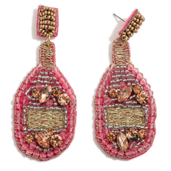 Beaded Bottle Statement Earrings Featuring Rhinestones

- Approximately 3" Length