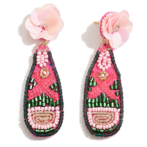 Beaded Bottle Statement Earrings Featuring Flowers

- Approximately 2.75" Length