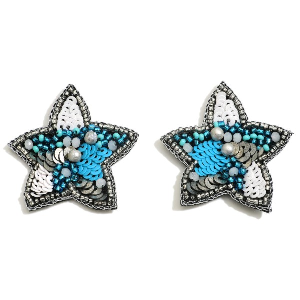 Beaded Starfish Earrings Featuring Sequins

- Approximately 1.5" Length