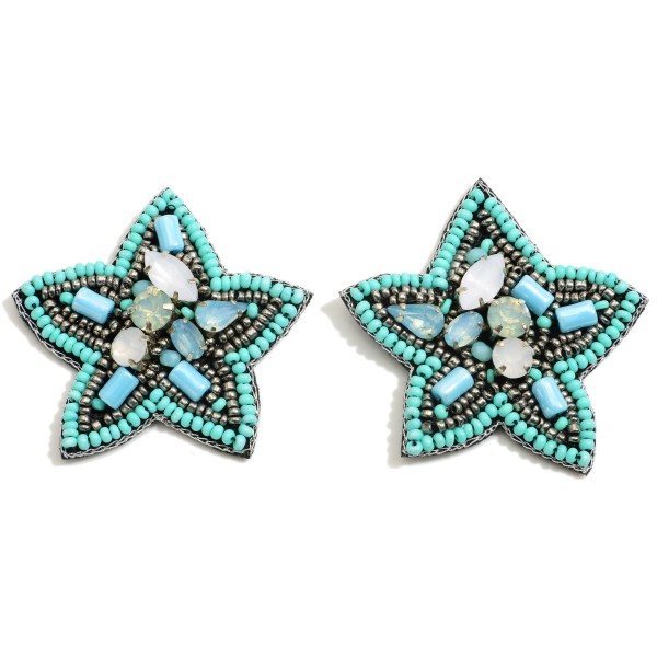 Beaded Starfish Earrings Featuring Rhinestones

- Approximately 1.5" Length