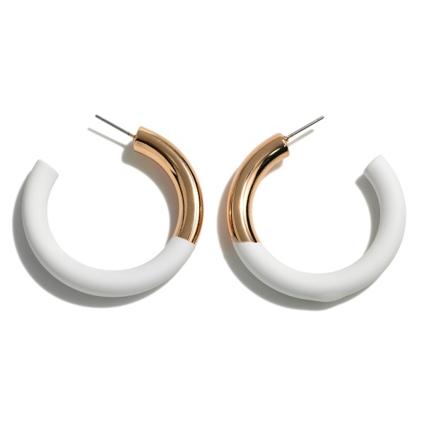 Wholesale half Gold Half Rubber Hoop Earrings