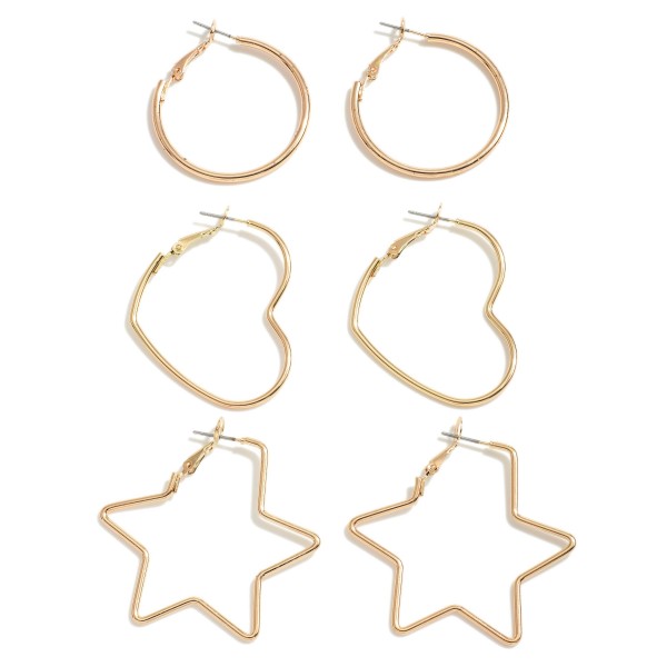 Wholesale set Three Hoop Earrings Includes Standard Hoop Heart Star Hoops