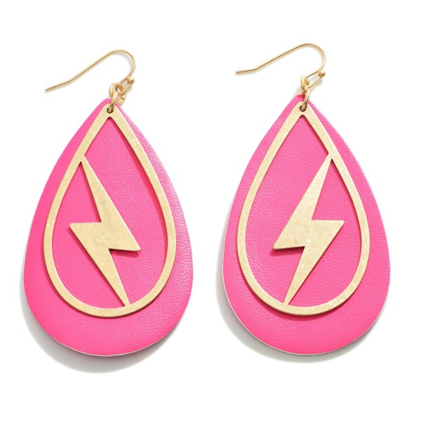 Leather Statement Earring With Lightning Bolt Overlay

- Approximately 3" Length